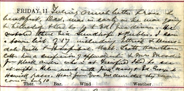 11 June 1920 diary of Dr John Stewart Muir (1845-1938) of Selkirk